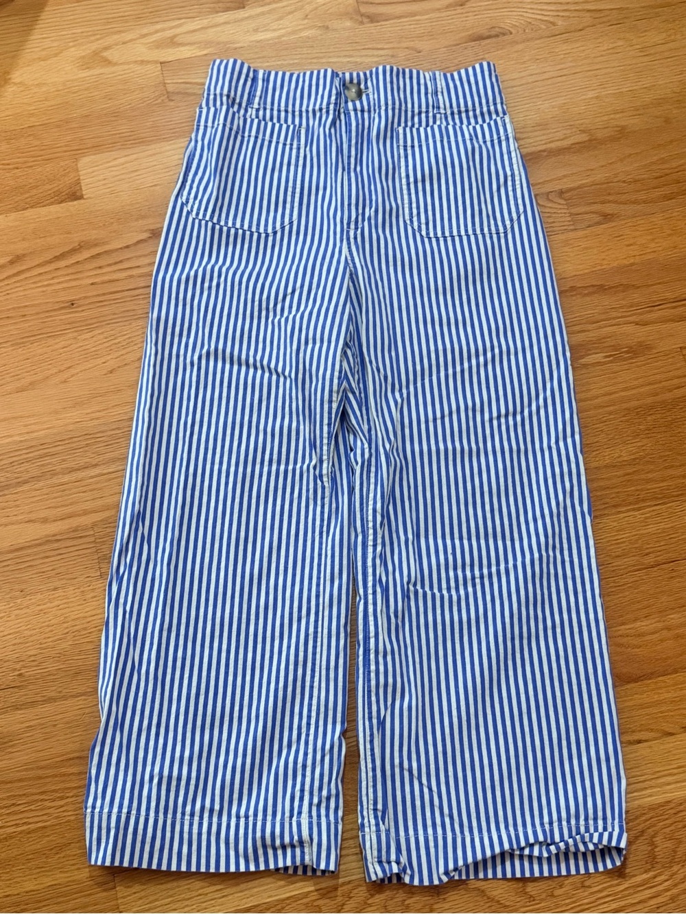 Maeve Colette Blue & White Striped Wide-Leg Cropped Pants